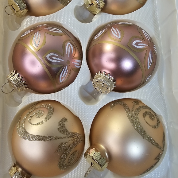 PASTEL VTG Glass Christmas Bulbs 12pc Nativity Snowflake Gold Mauve Xmas Tree - Picture 8 of 12